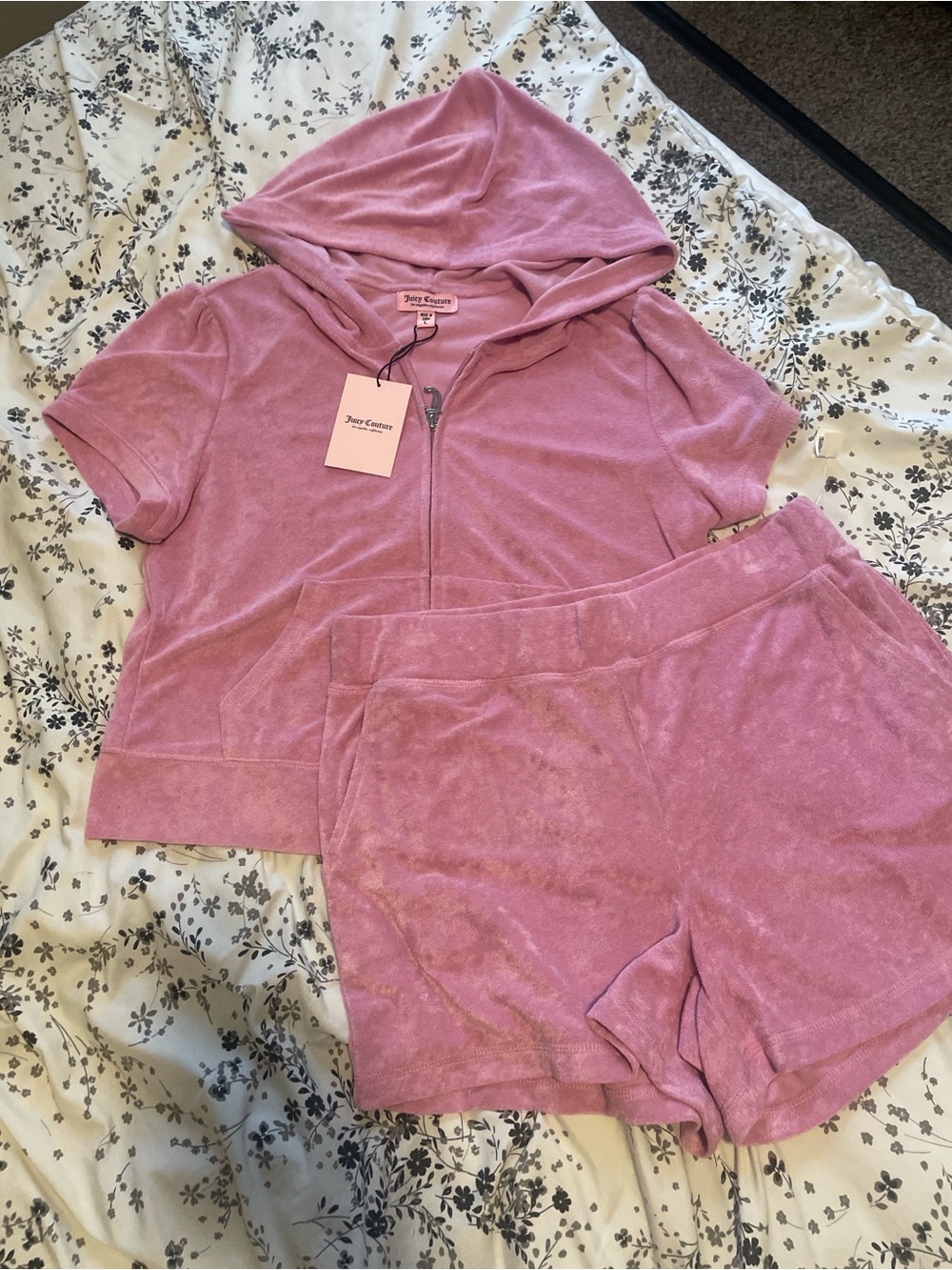 Juicy Couture Pink Velour Short Zip Hoodie & Shorts Set